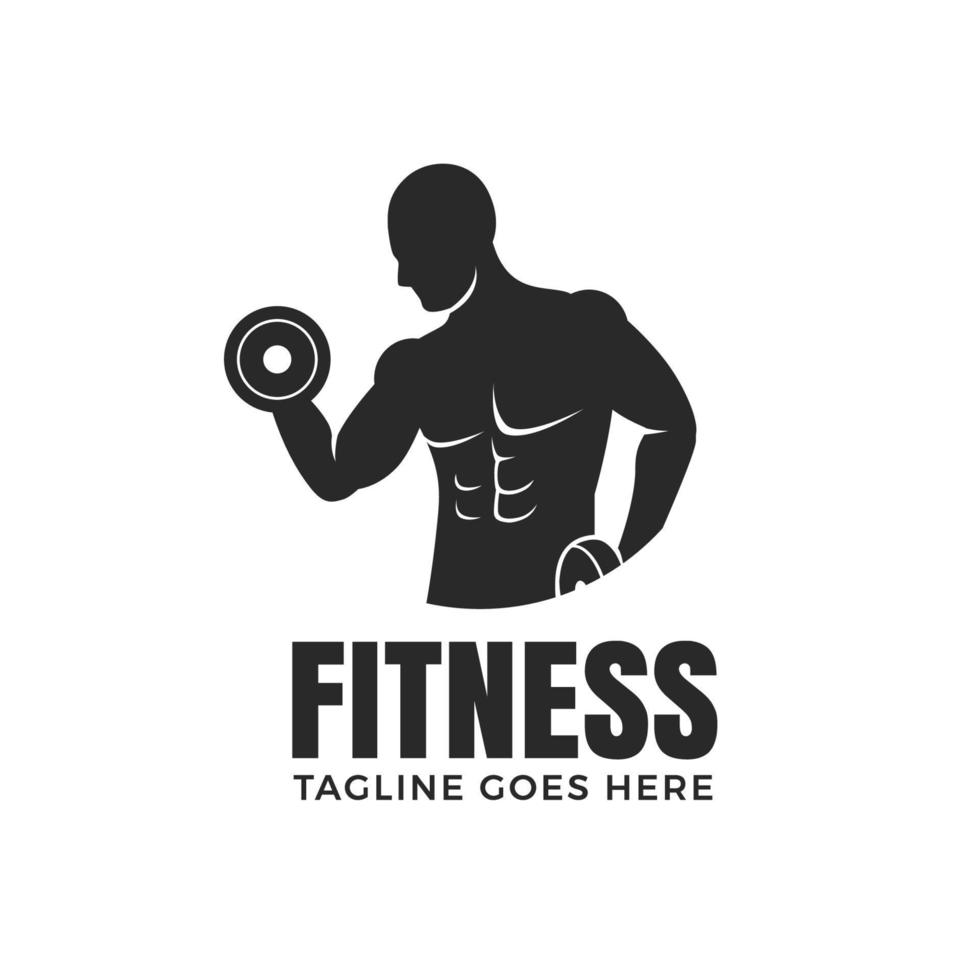 Fitness-Mann mit Hanteln-Logo-Design isoliert auf weißem Hintergrund vektor