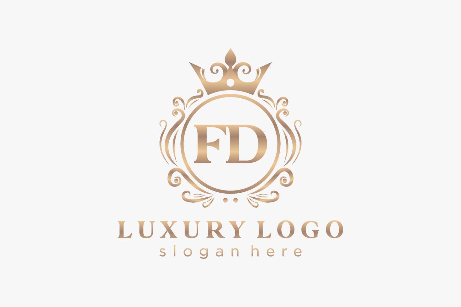 första fd brev kunglig lyx logotyp mall i vektor konst för restaurang, kungligheter, boutique, Kafé, hotell, heraldisk, Smycken, mode och Övrig vektor illustration.