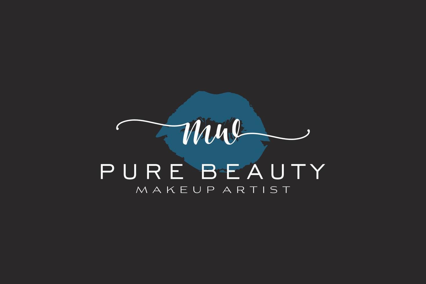 vorgefertigtes Logo-Design mit anfänglichen mw-Aquarelllippen, Logo für Make-up-Künstler-Business-Branding, errötendes Beauty-Boutique-Logo-Design, Kalligrafie-Logo mit kreativer Vorlage. vektor