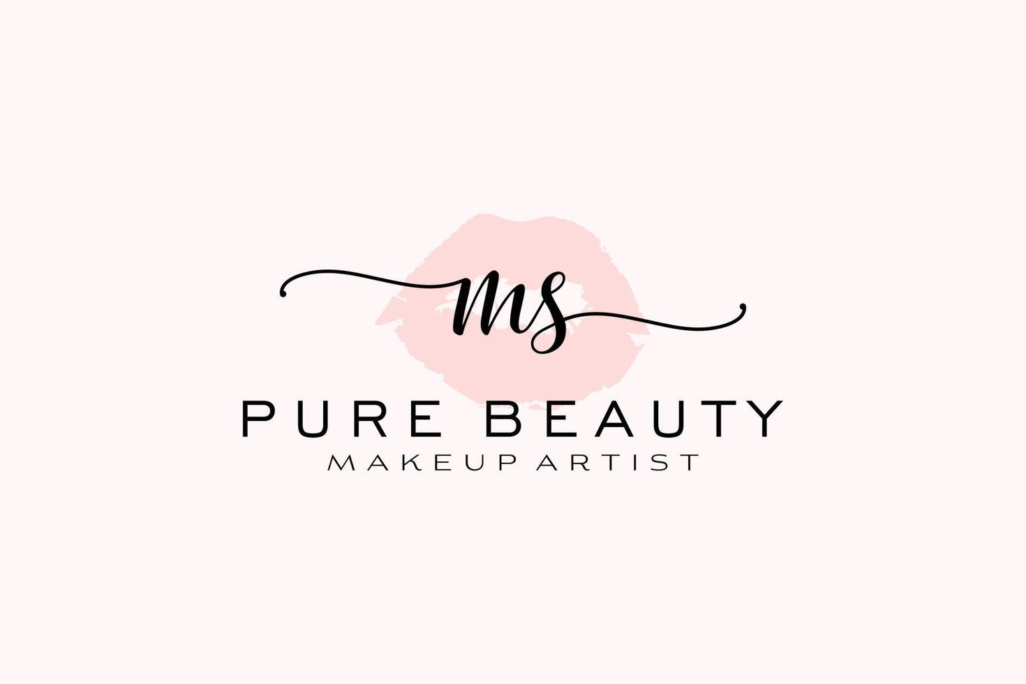 vorgefertigtes Logo-Design mit anfänglichen MS-Aquarelllippen, Logo für Make-up-Künstler-Business-Branding, Blush-Beauty-Boutique-Logo-Design, Kalligrafie-Logo mit kreativer Vorlage. vektor