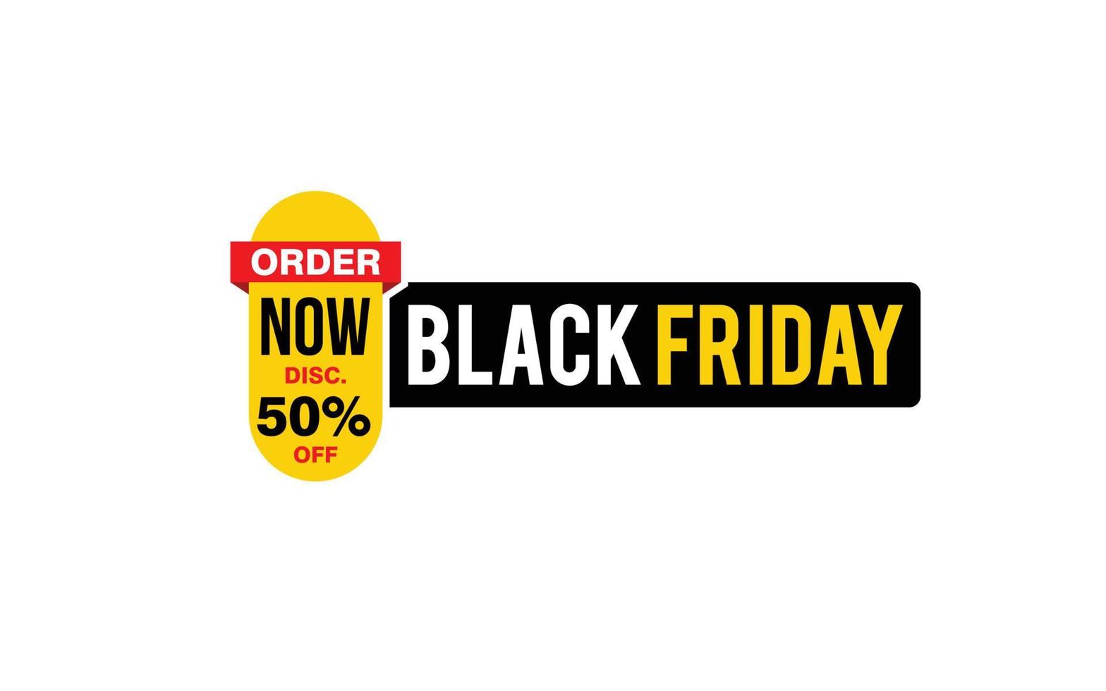 50 Prozent Rabatt Black Friday Angebot, Räumung, Werbebanner-Layout mit Aufkleberstil. vektor