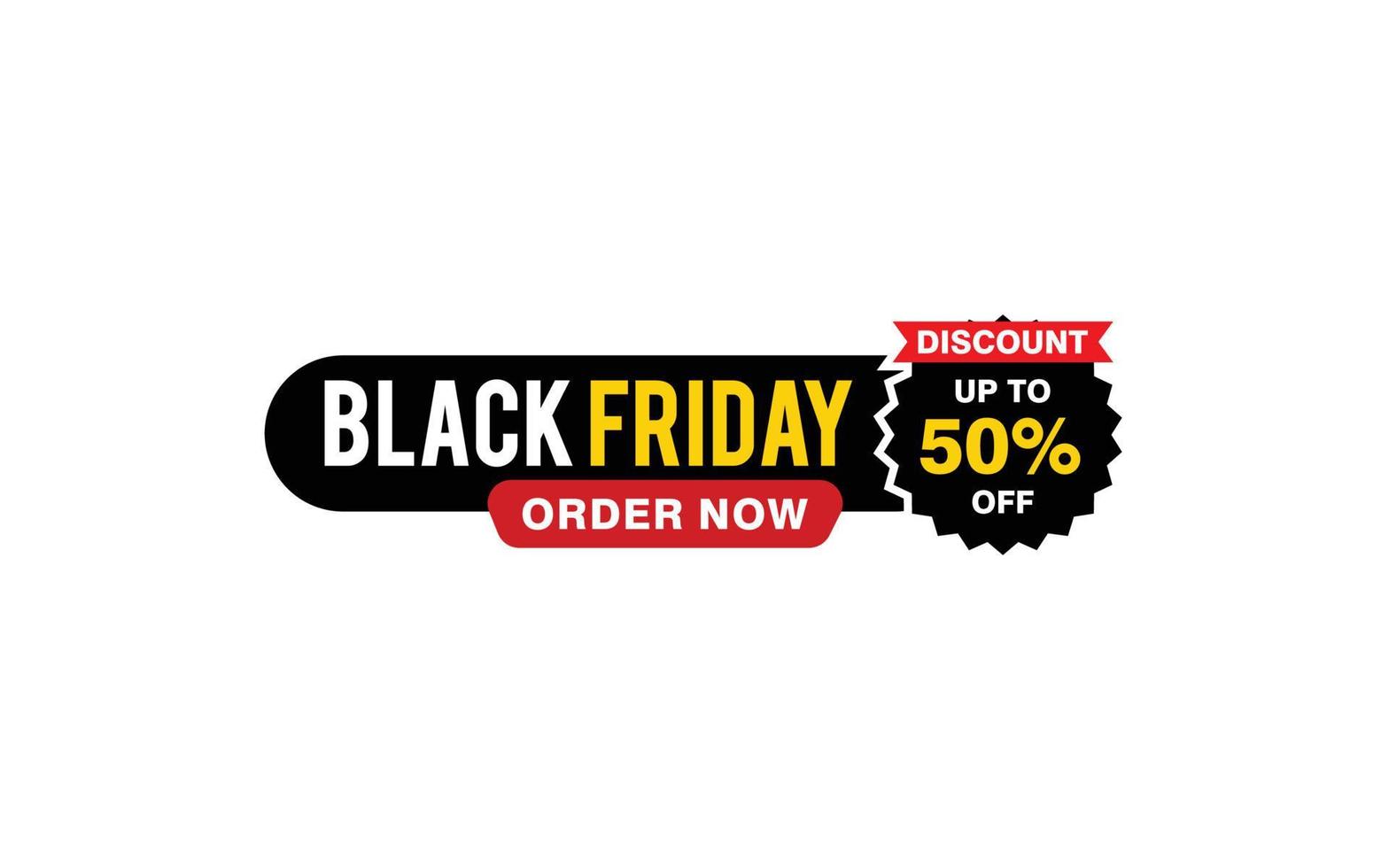 50 Prozent Rabatt Black Friday Angebot, Räumung, Werbebanner-Layout mit Aufkleberstil. vektor