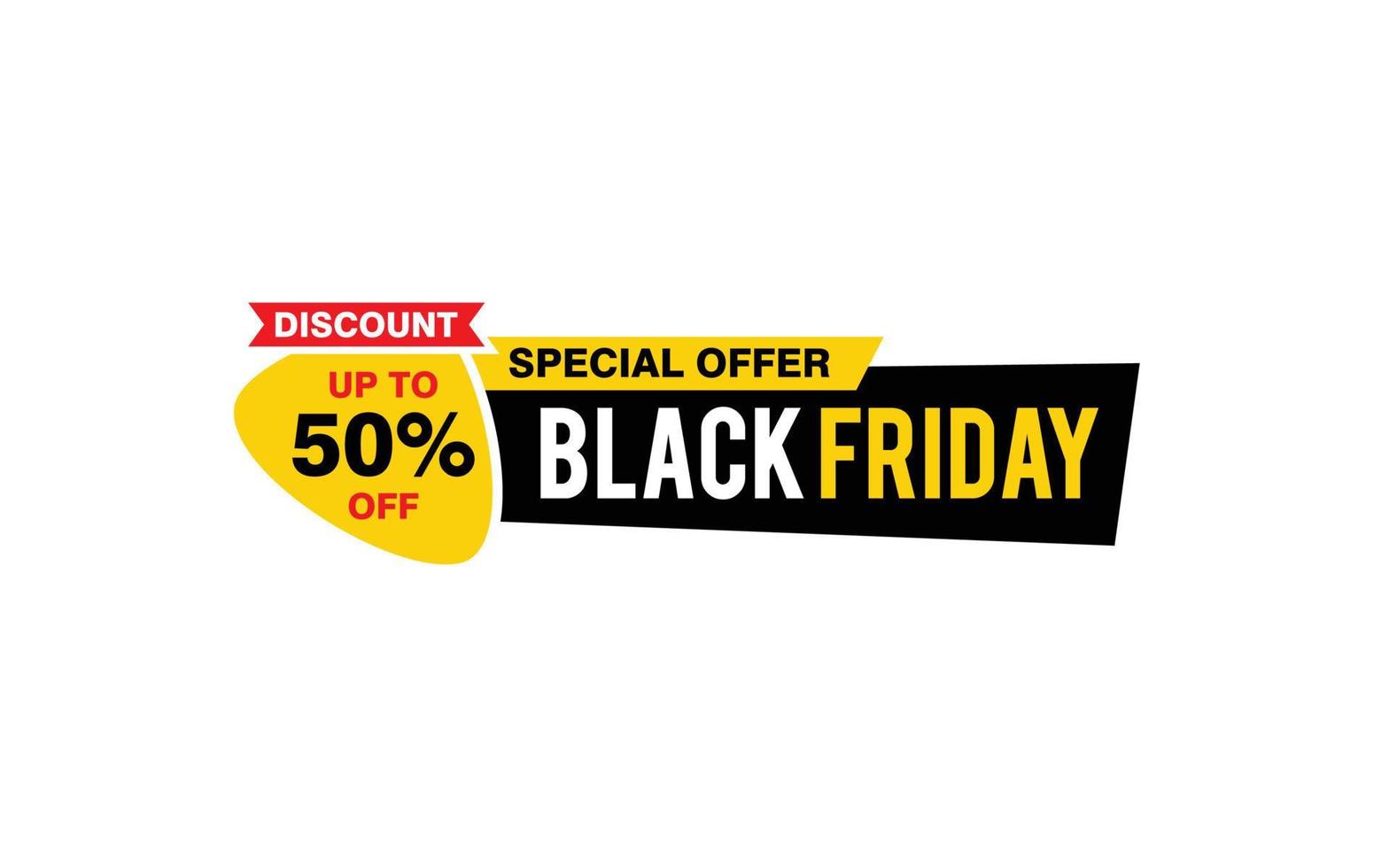 50 Prozent Rabatt Black Friday Angebot, Räumung, Werbebanner-Layout mit Aufkleberstil. vektor