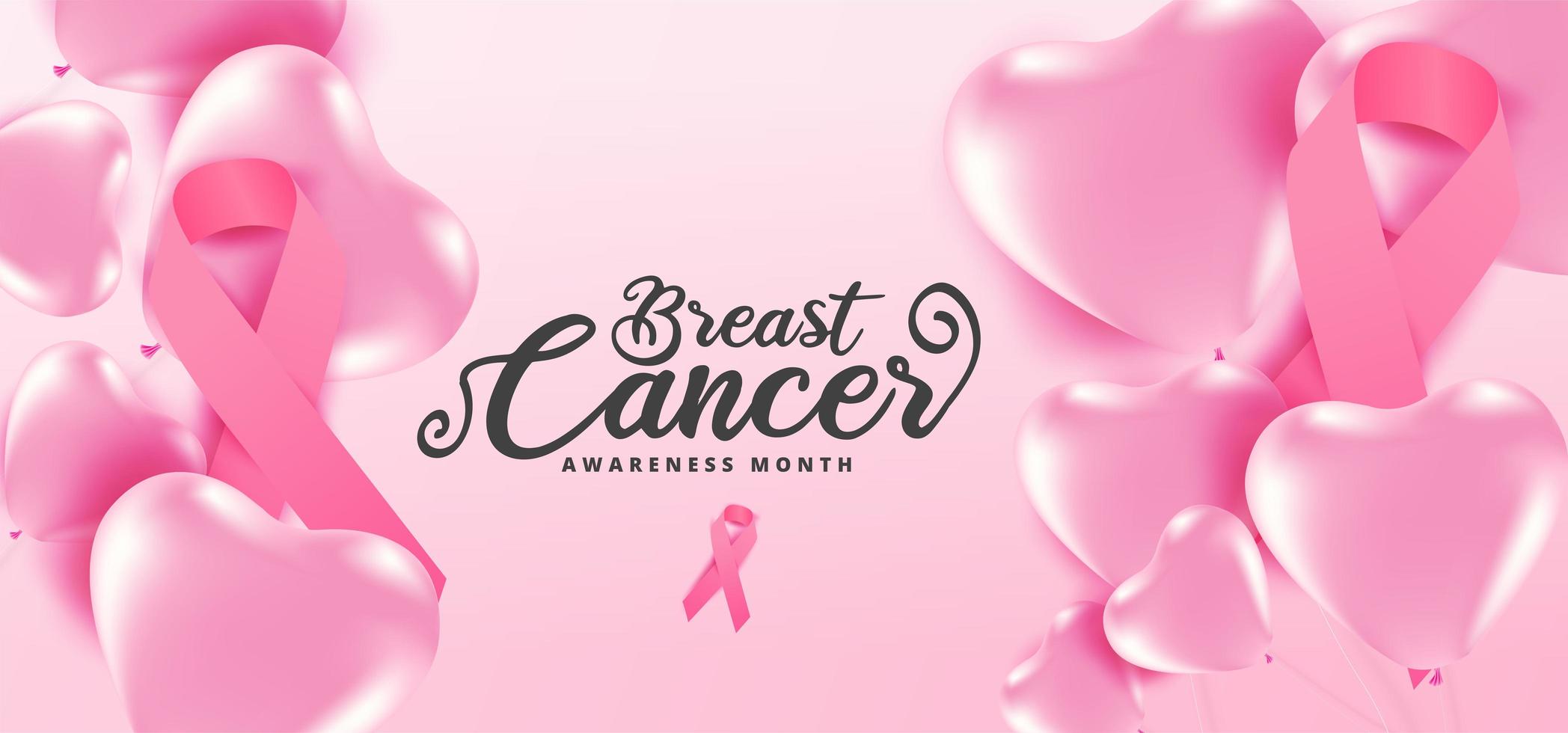 rosa Herzballons und Bänder des Brustkrebsbewusstseinsmonats vektor