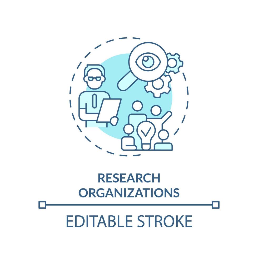 forskning organisationer turkos begrepp ikon. social undersökning. institution exempel abstrakt aning tunn linje illustration. isolerat översikt teckning. redigerbar stroke. vektor