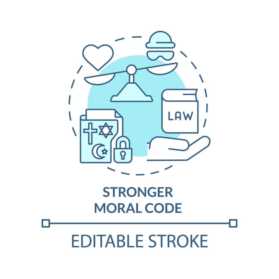 Symbol für stärkeres Moralkodex-Türkis-Konzept. Soziale Institutionen profitieren von der abstrakten Idee, dünne Linie Illustration. isolierte Umrisszeichnung. editierbarer Strich. vektor