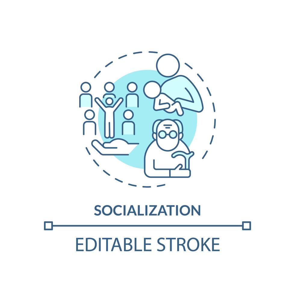 socialisering turkos begrepp ikon. social normer. social institutioner fungera abstrakt aning tunn linje illustration. isolerat översikt teckning. redigerbar stroke. vektor