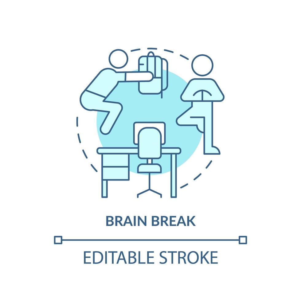 Brain Break Türkis Konzept Symbol. körperliche Aktivität zur Erholung. bildungstrend abstrakte idee dünne linie illustration. isolierte Umrisszeichnung. editierbarer Strich. vektor