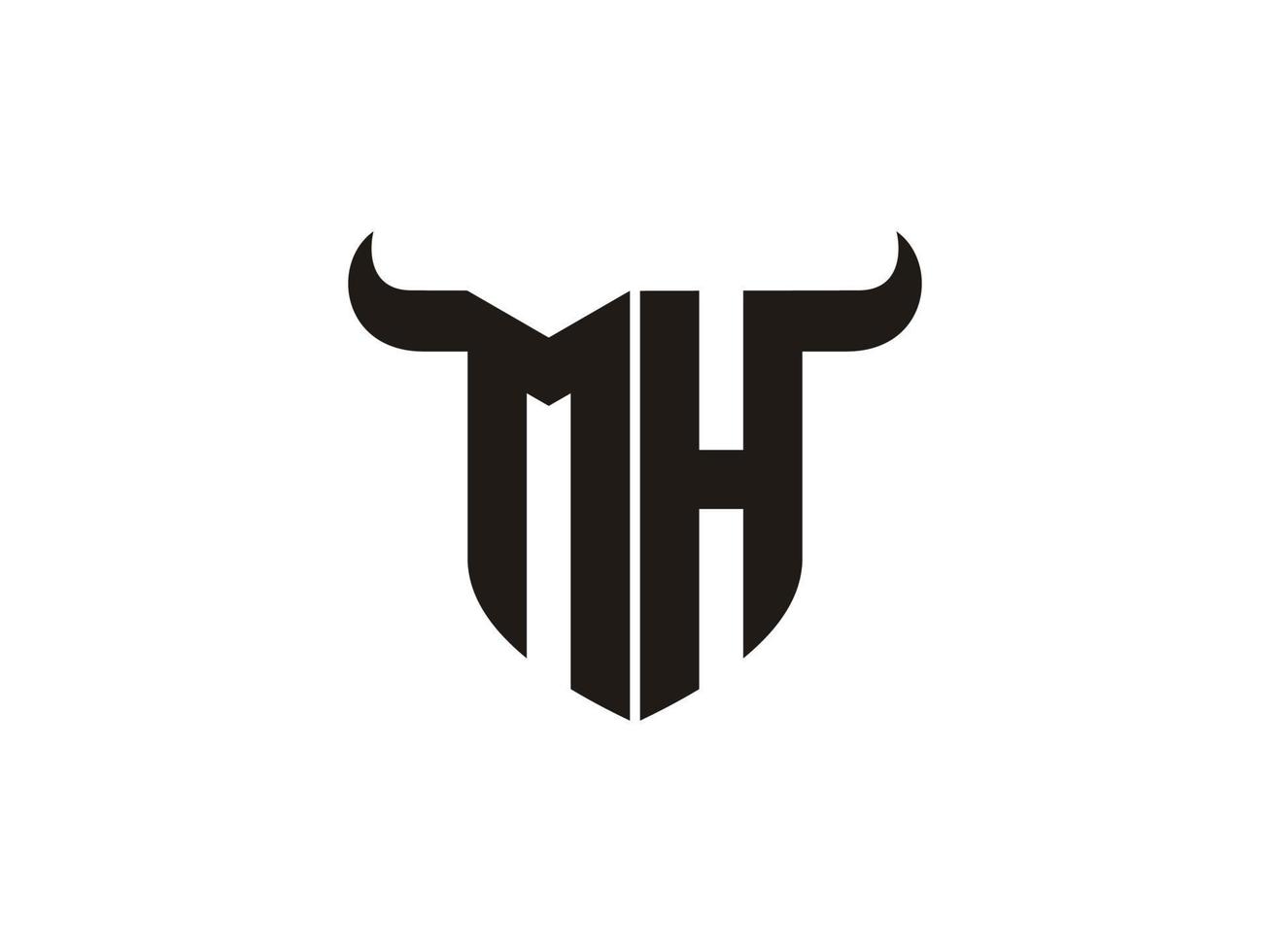 anfängliches MH-Stier-Logo-Design. vektor