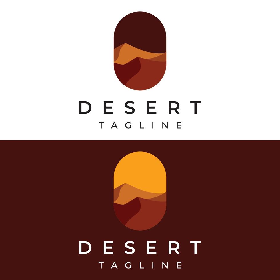 Heiße Wüste und Dünen abstraktes Logo-Vorlagen-Vektordesign mit Kakteen, die Sanddünen isolierten Hintergrund zeigen. vektor