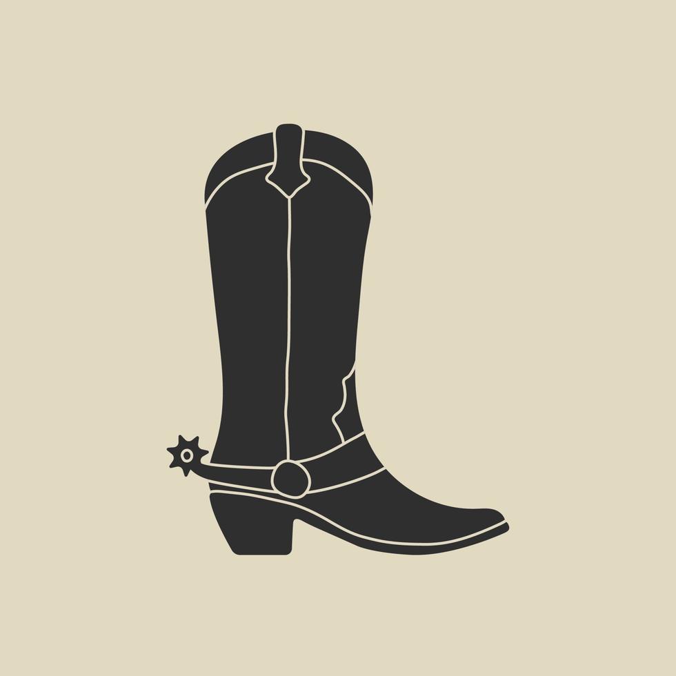 Wild-West-Vintage-Element im flachen Linienstil. hand gezeichnete vektorillustration des alten westlichen cowboystiefel-modestils, karikaturdesign. Cowboy-Patch, Abzeichen, Emblem, Logo. vektor