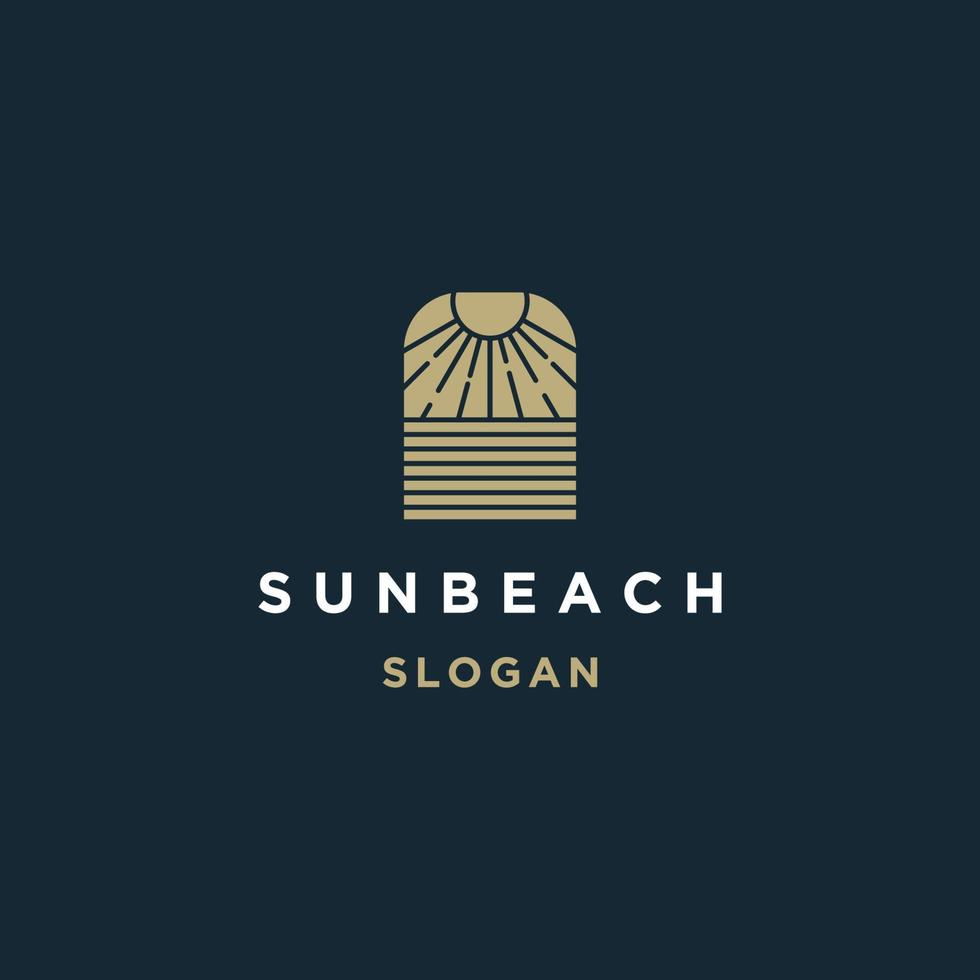 elegant hipster guld Sol solnedgång soluppgång med strand hav hav vatten logotyp ikon vektor