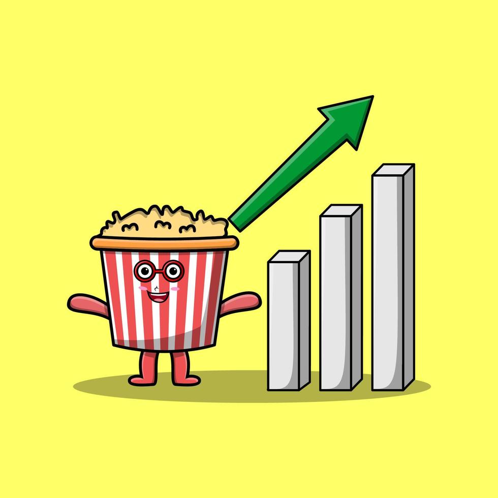 söt tecknad serie popcorn med stigande tecken grafisk vektor