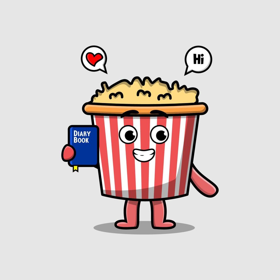 niedliche cartoon popcorn halten tagebuch buchillustration vektor