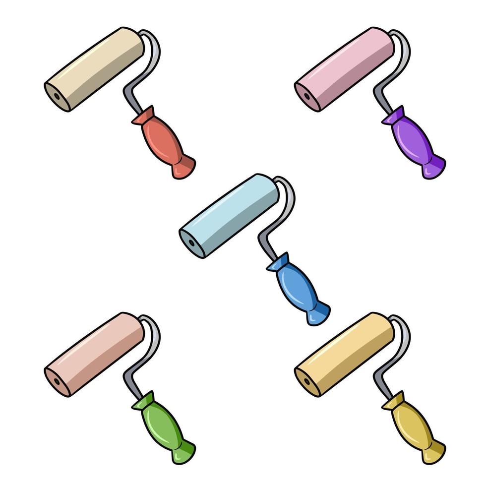 eine Reihe farbiger Symbole, ein Farbroller mit einem anderen Griff, eine Vektor-Cartoon-Illustration auf weißem Hintergrund vektor