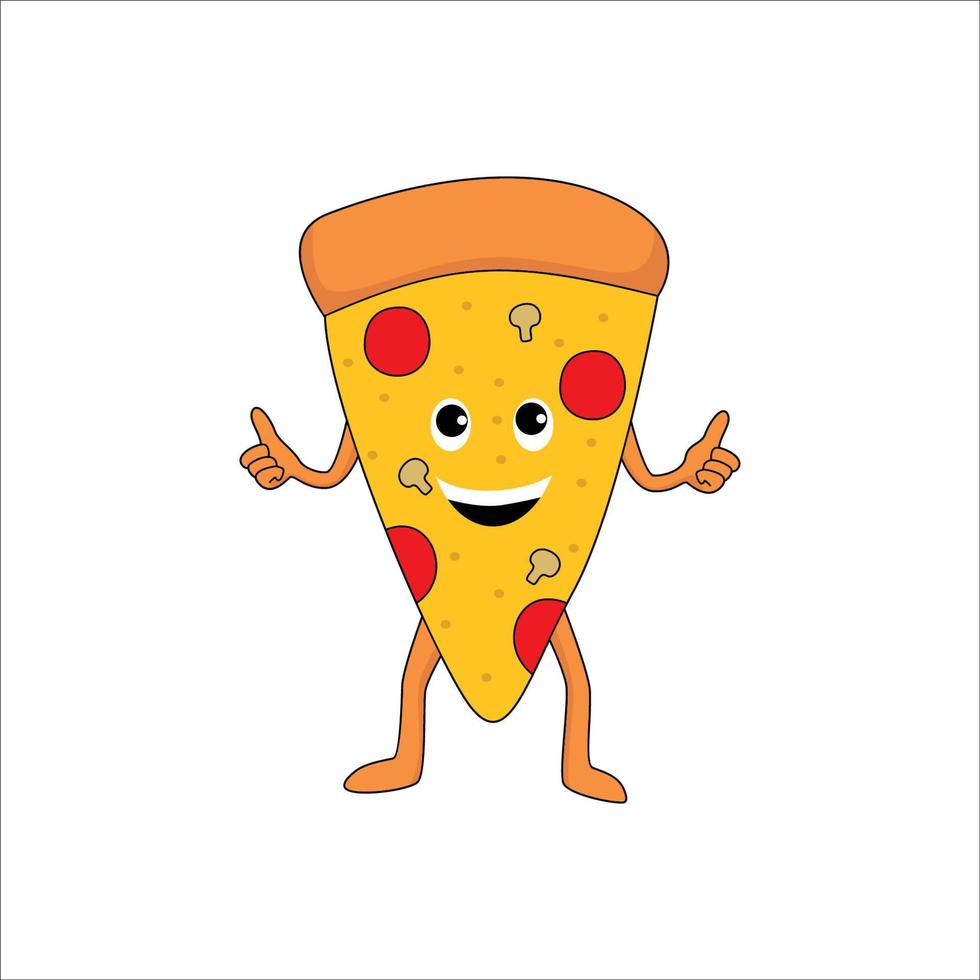 süßes stück pizza charakter design. italienische leckere lebensmittelmaskottchen-vektorillustration. vektor