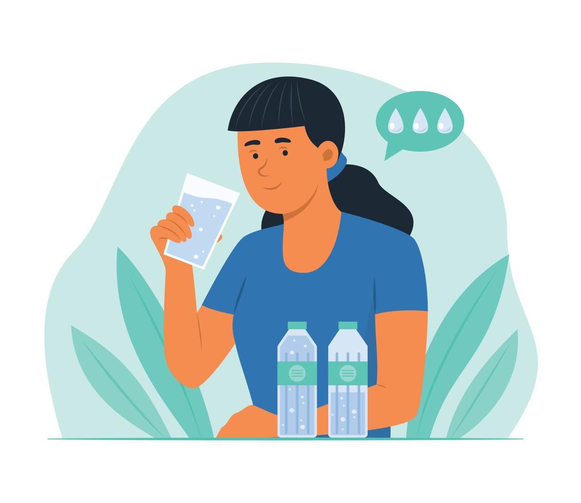 kvinna dricka ren vatten för Bra hälsa vektor