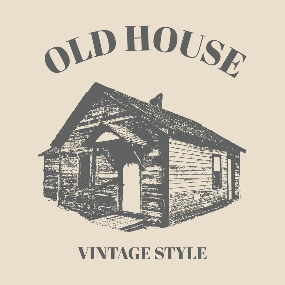 logotyp hus hus teckning i gammal årgång stil med design mall. retro logotyp mall design vektor