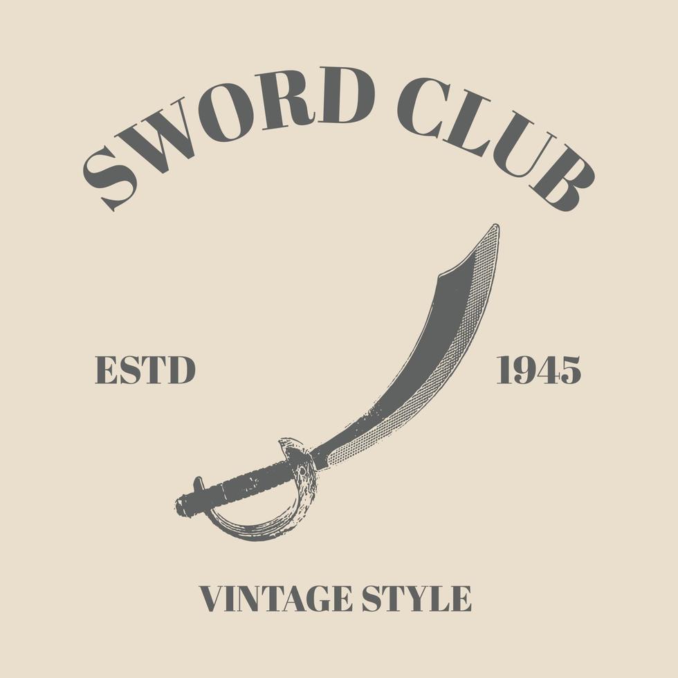 logo arabischer säbel vintage handgezeichnete designelemente. Retro, Hipster-Stil. Scimitar-Schwert und Königsschwert-Logo. Logo-Vektor-Design. Vorlagendesign vektor