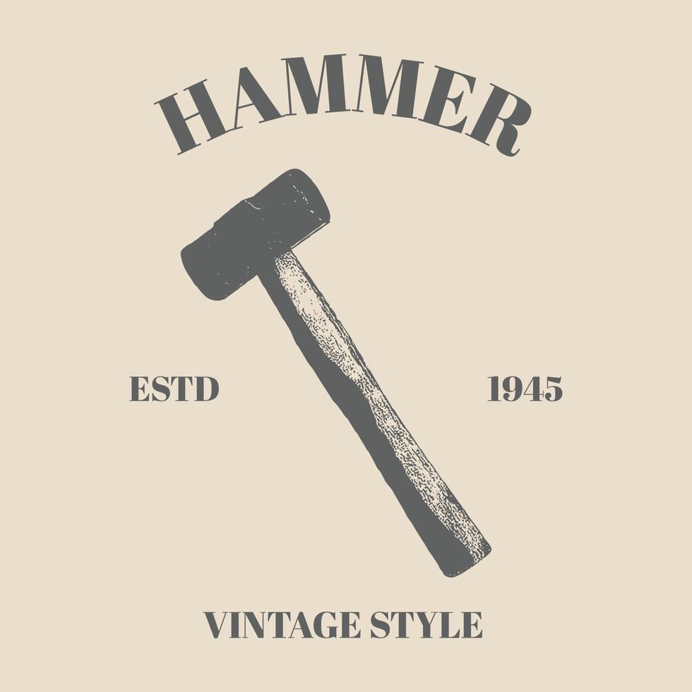 Logo-Hammer. hand gezeichnete vektorillustration, logoelement lokalisiert auf altem hintergrund. Vorlagendesign im Retro-Vintage-Stil vektor
