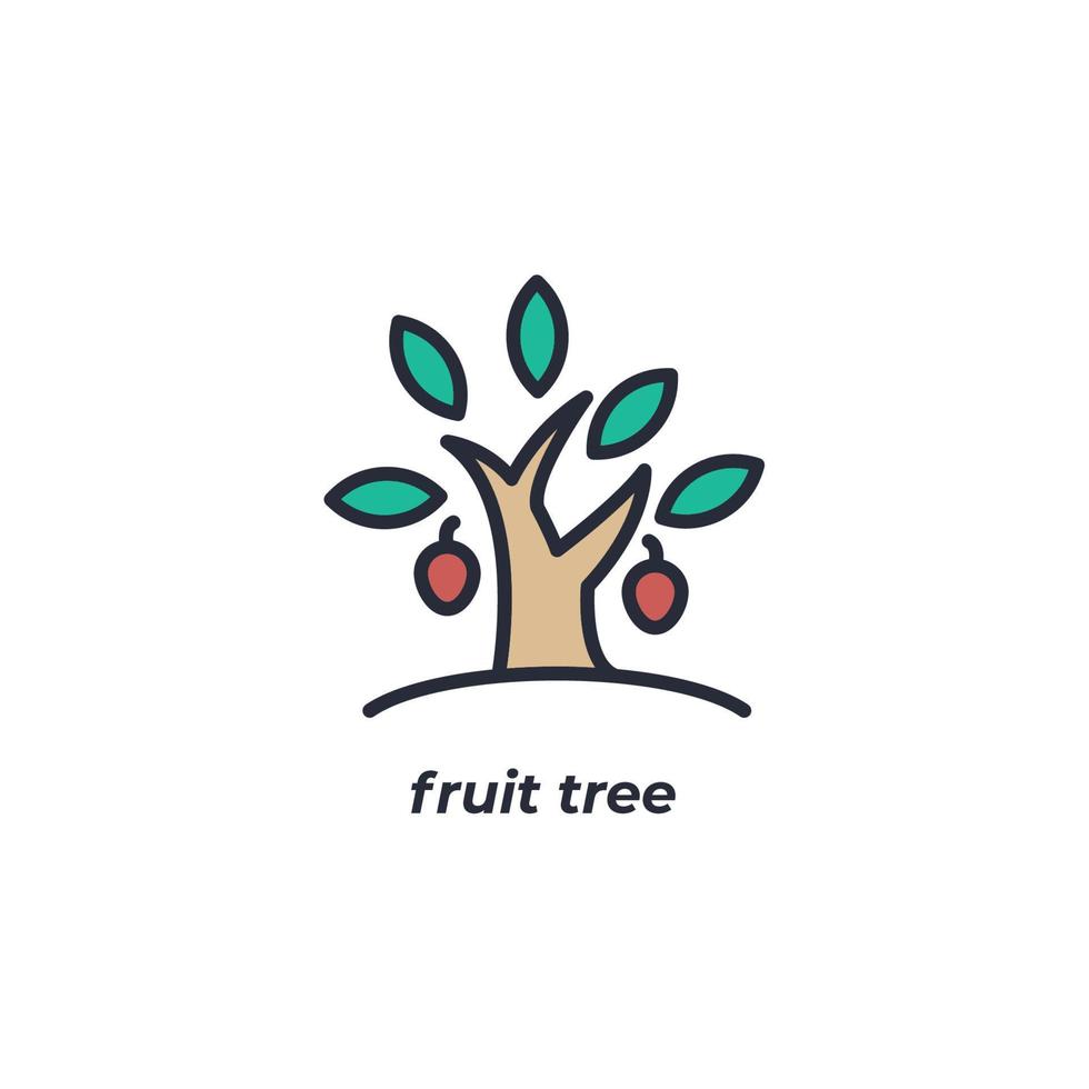 Vektorzeichen-Obstbaumsymbol wird auf einem weißen Hintergrund lokalisiert. Symbolfarbe editierbar. vektor