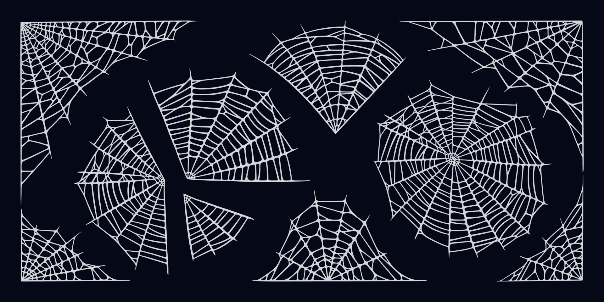 Spinnweben isoliert auf schwarzem Hintergrund. gruselige halloween-spinnweben für rahmen und banner. Vektor-Illustration vektor