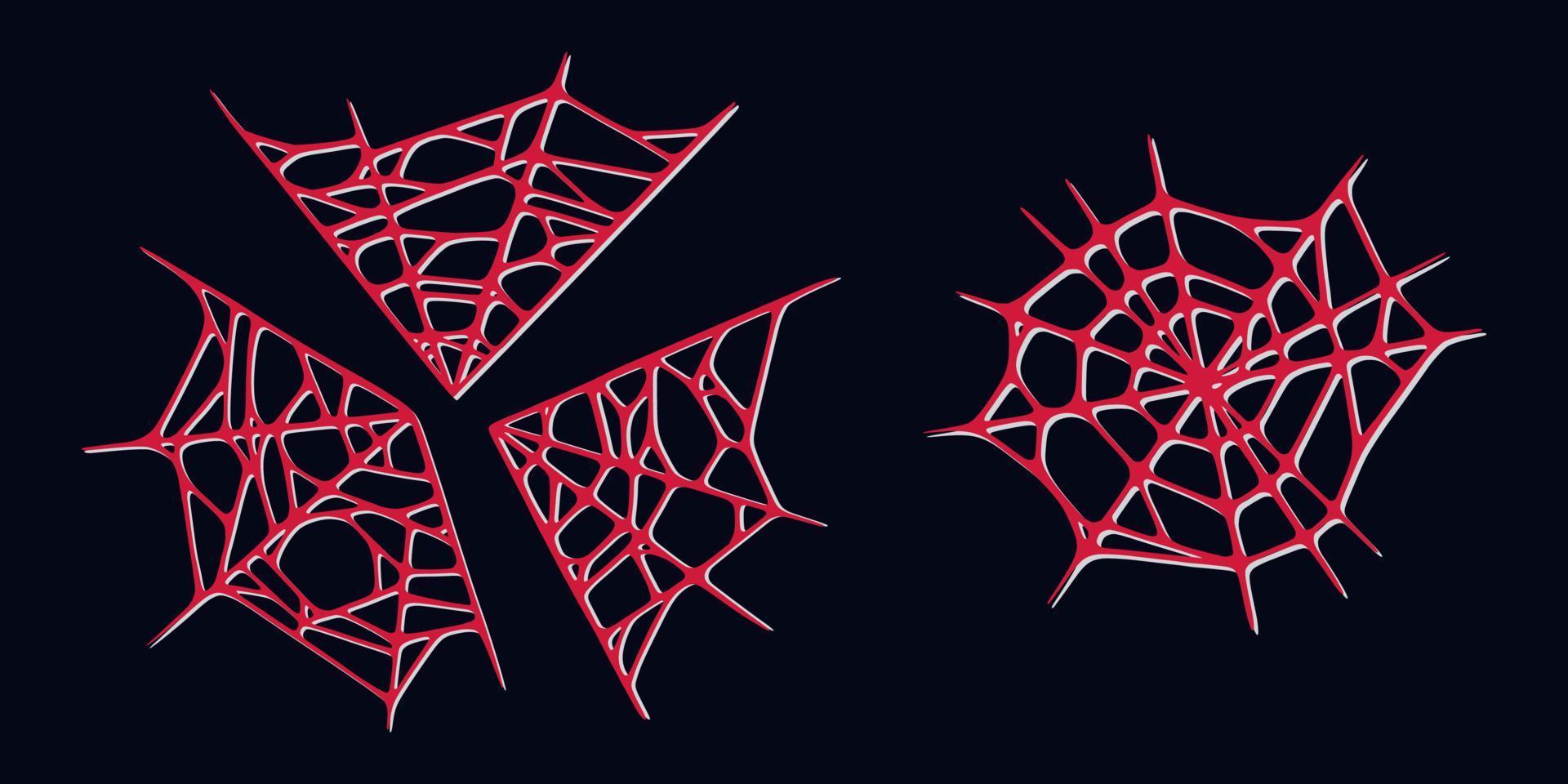 Spindel webb uppsättning isolerat på mörk bakgrund. läskigt halloween röd spindelväv. vektor illustration