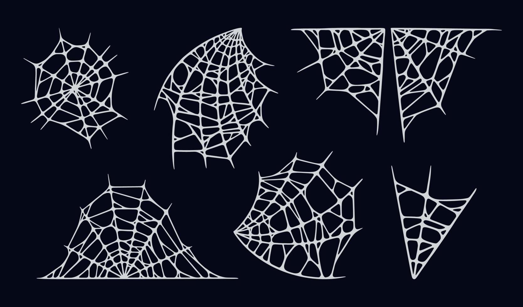 Spinnennetz-Set isoliert auf schwarzem Hintergrund. gruselige Halloween-Spinnenweben. Vektor-Illustration vektor