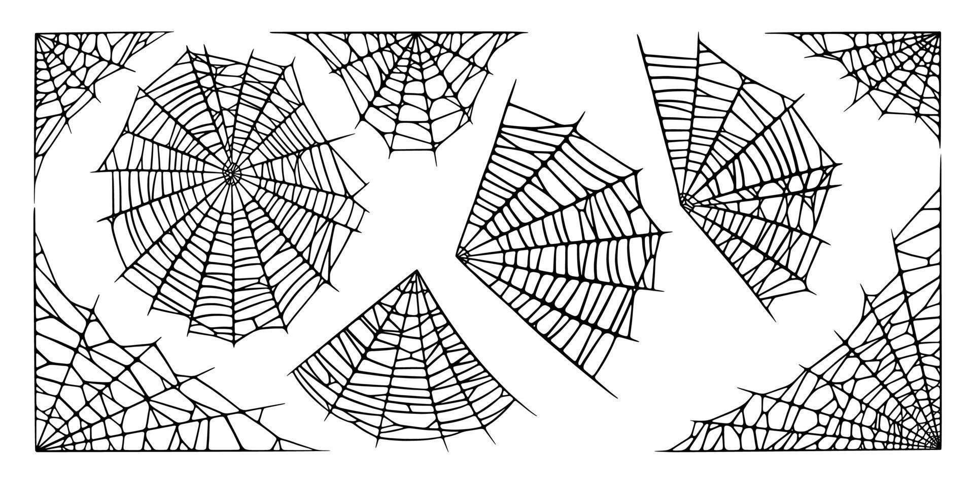 Spindel webb uppsättning isolerat på vit bakgrund. läskigt halloween spindelväv. vektor illustration