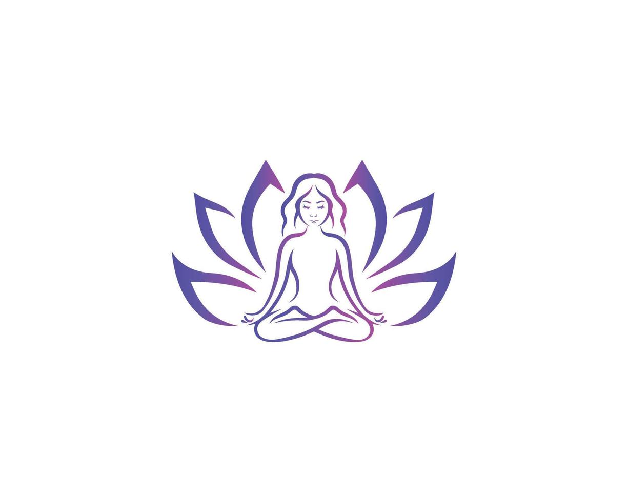 Lotusblumenfrauen-Yoga und menschliche Meditationslogo-Vektorillustration. vektor