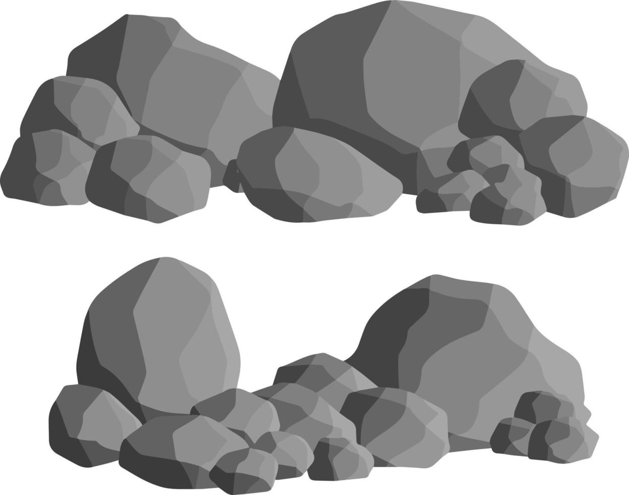 uppsättning av grå granitstenar av olika former. element av natur, berg, klippor, grottor. platt illustration. mineraler, stenblock och kullersten vektor