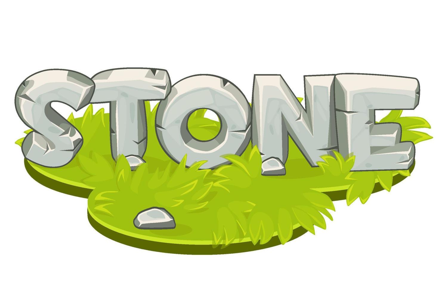 tecknad serie ord sten på ö isometrisk med gräs. vektor illustration glänta med stenar logotyp för spel grafisk design.
