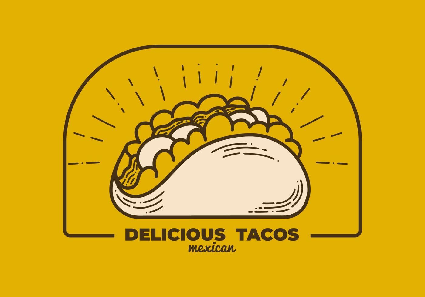 Retro-Line-Art-Design eines Tacos-Essens vektor