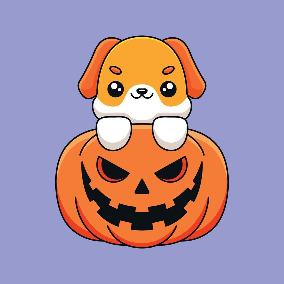 niedlicher kürbishund halloween cartoon maskottchen gekritzel kunst hand gezeichnet konzept vektor kawaii symbol illustration