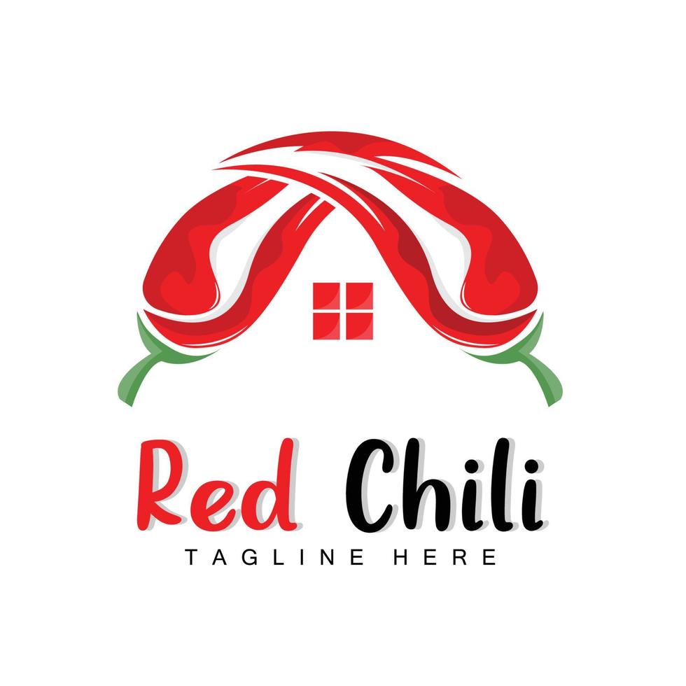 rotes Chili-Logo, scharfer Chili-Pfeffer-Vektor, Chili-Gartenhaus-Illustration, Firmen-Produktmarken-Illustration vektor
