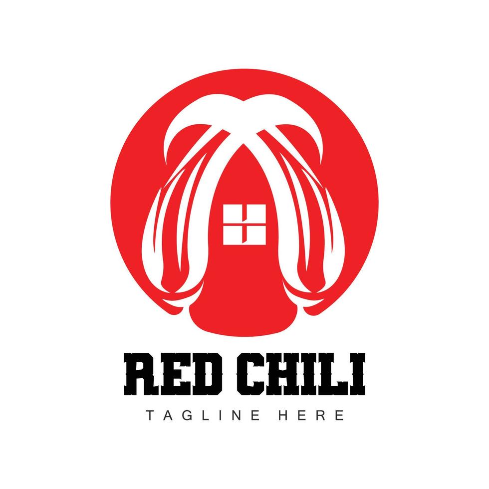 röd chili logotyp, varm chili paprikor vektor, chili trädgård hus illustration, företag produkt varumärke illustration vektor