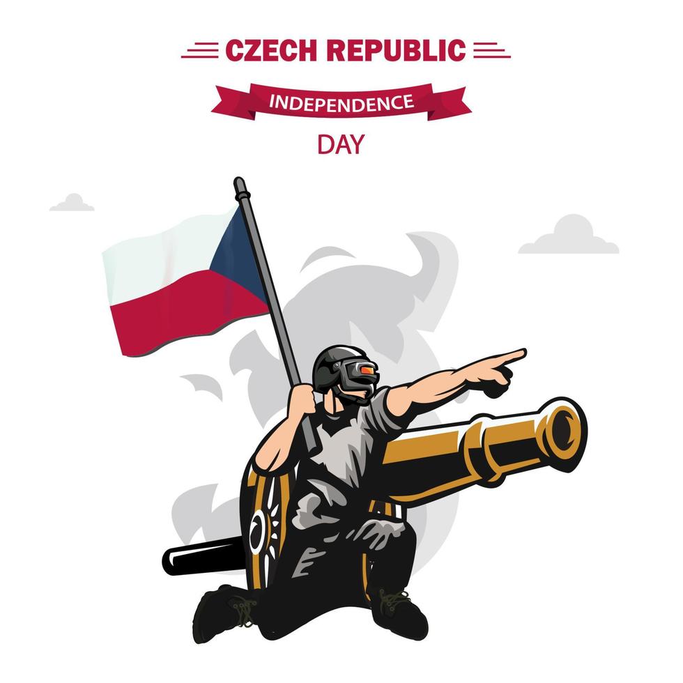 tjeck republik Lycklig oberoende dag vektor. platt design patriotisk soldat bärande tjeck republik flagga. vektor