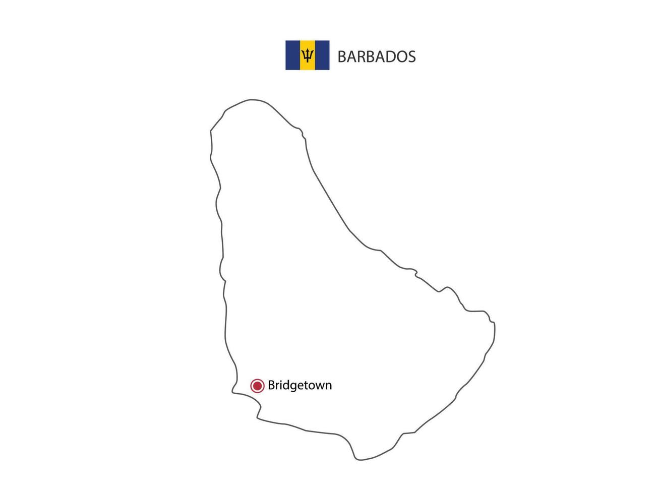 hand dra tunn svart linje vektor av barbados Karta med huvudstad stad bridgetown på vit bakgrund.