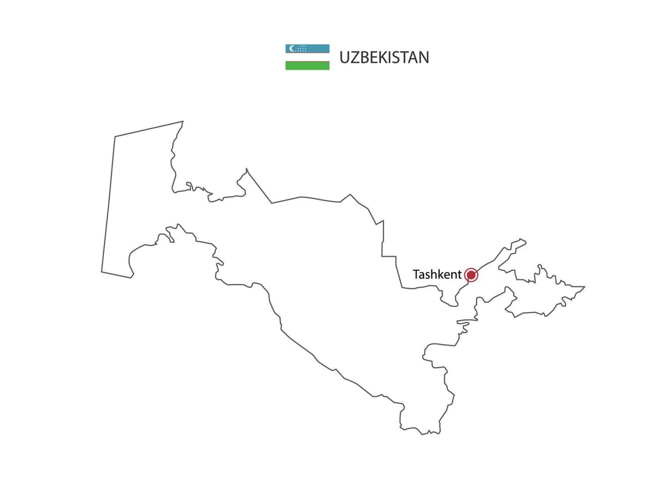 hand dra tunn svart linje vektor av uzbekistan Karta med huvudstad stad Tasjkent på vit bakgrund.