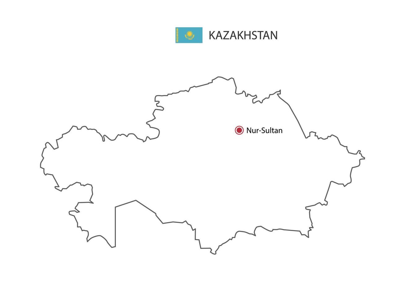 hand dra tunn svart linje vektor av kazakhstan Karta med huvudstad stad nur-sultan på vit bakgrund.