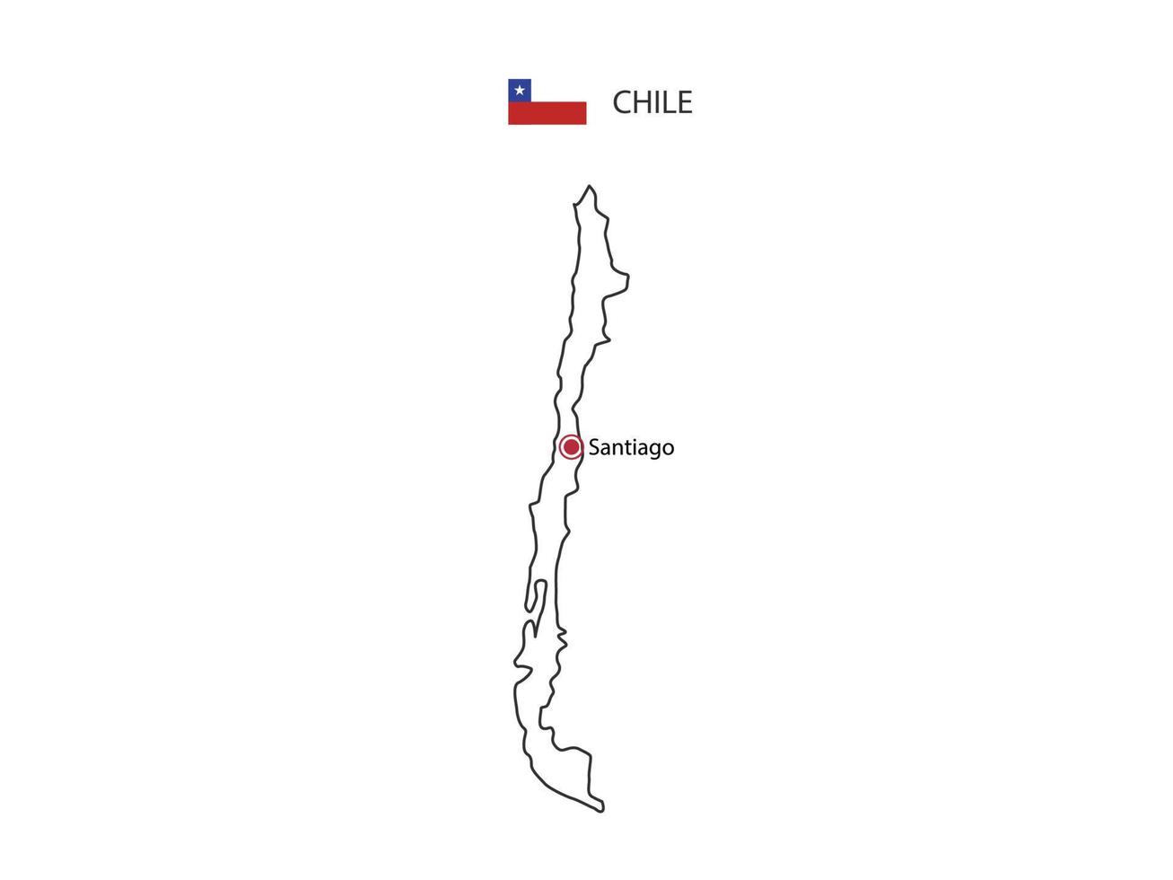 hand dra tunn svart linje vektor av chile Karta med huvudstad stad santiago på vit bakgrund.