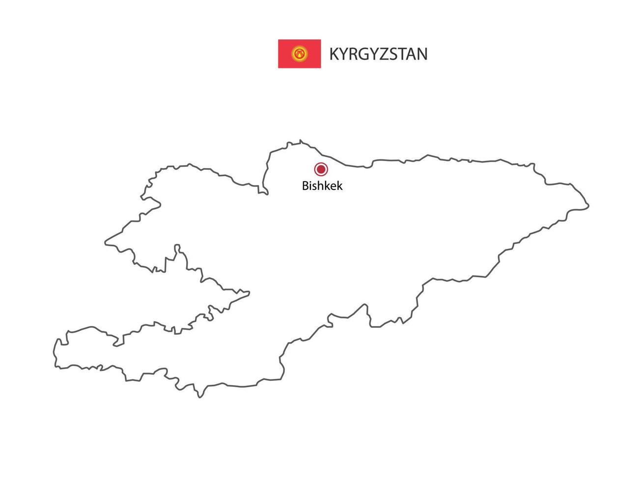 hand dra tunn svart linje vektor av kyrgyzstan Karta med huvudstad stad bishkek på vit bakgrund.