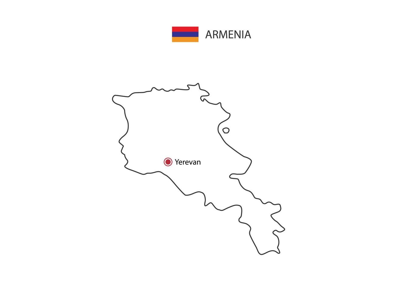 hand dra tunn svart linje vektor av armenia Karta med huvudstad stad Yerevan på vit bakgrund.