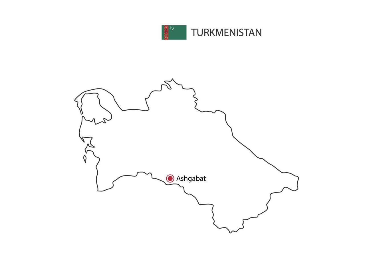 hand zeichnen dünne schwarze linie vektor der turkmenistan-karte mit der hauptstadt aschgabat auf weißem hintergrund.