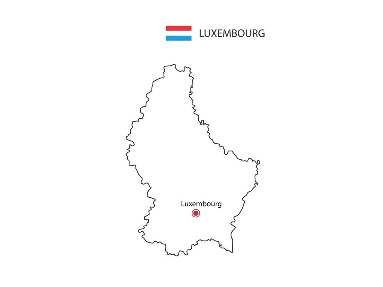 hand dra tunn svart linje vektor av luxemburg Karta med huvudstad stad luxemburg på vit bakgrund.