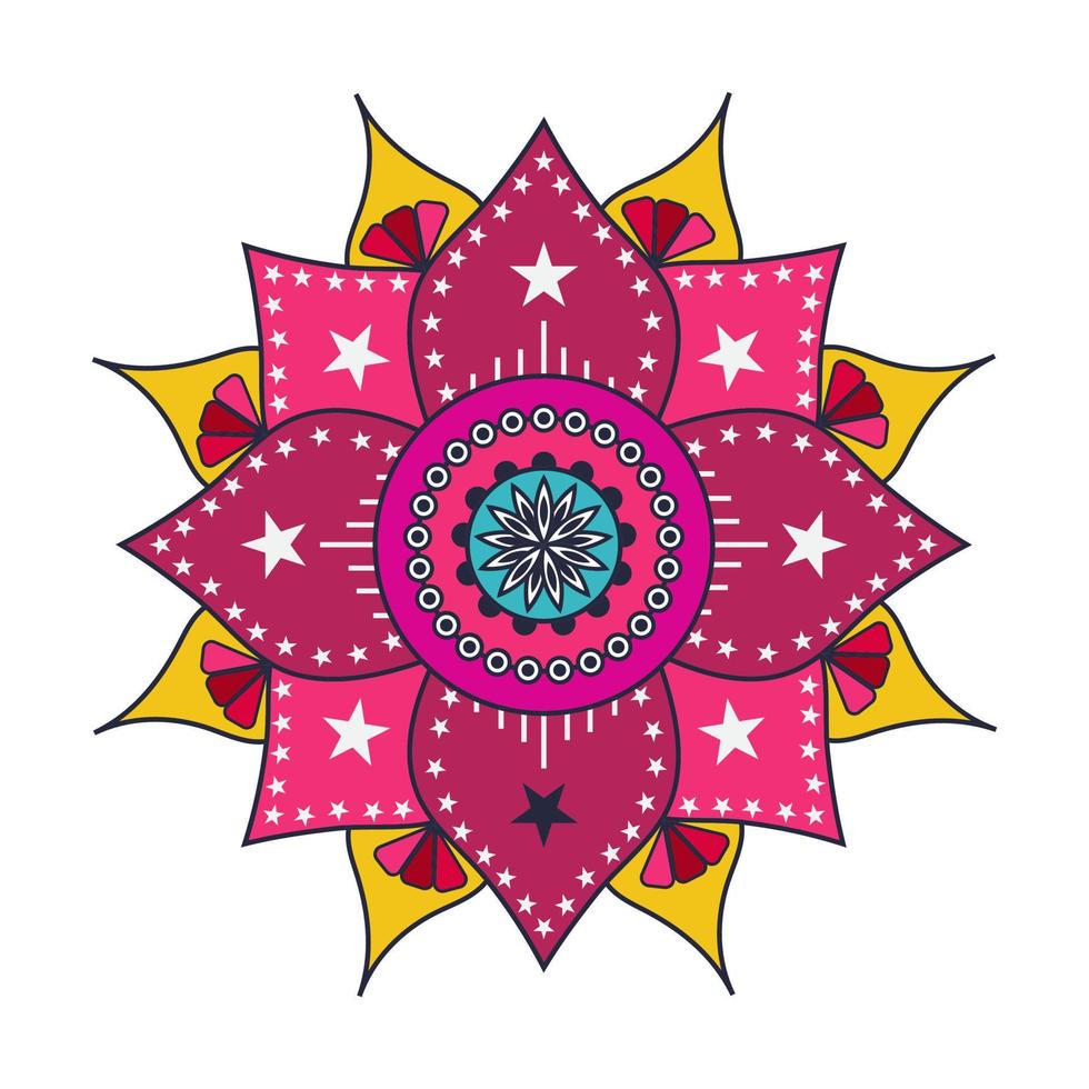 vektor hand dragen klotter mandala med tracery. etnisk mandala med färgrik prydnad. isolerat. illustration på klotter stil på vit bakgrund. klotter illustration.