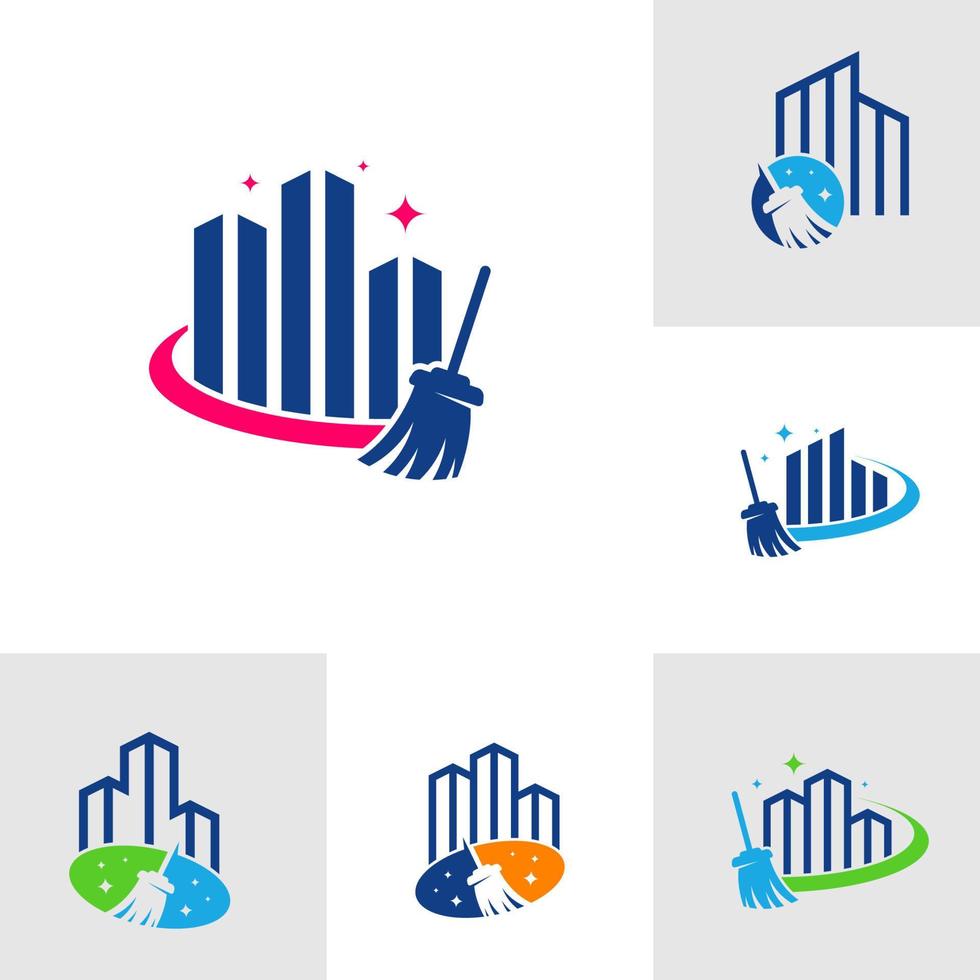 uppsättning av rengöring service logotyp mall begrepp, rena byggnad stad logotyp mall, logotyp symbol ikon vektor