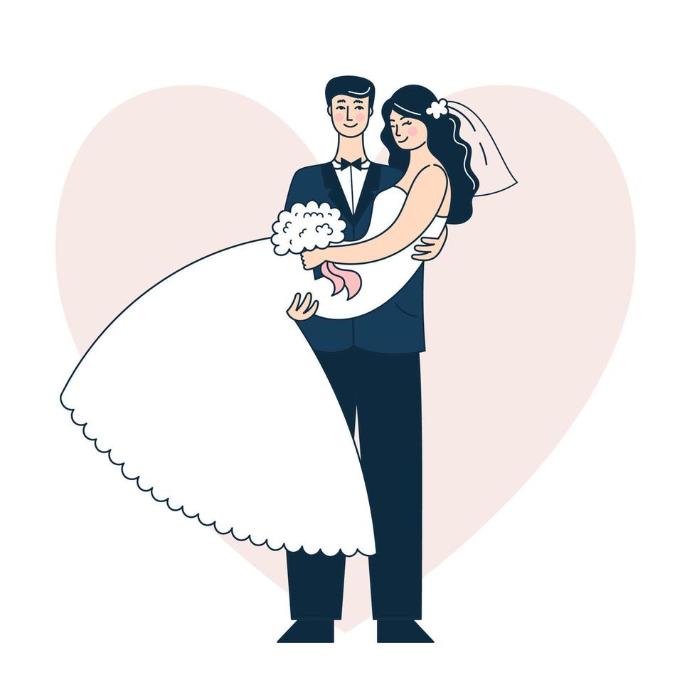 schönes Hochzeitspaar. Braut und Bräutigam. Doodle-Vektor-Illustration vektor