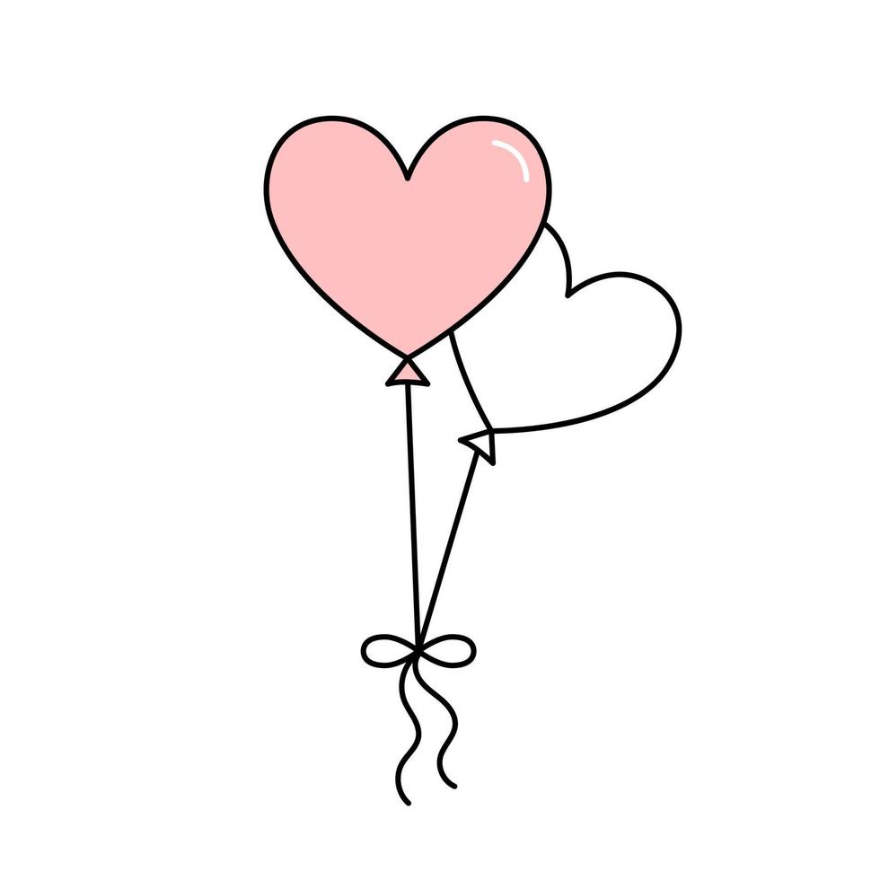 Luftballons in Herzform. Hochzeitsdekorationen. Doodle-Vektor-Illustration vektor