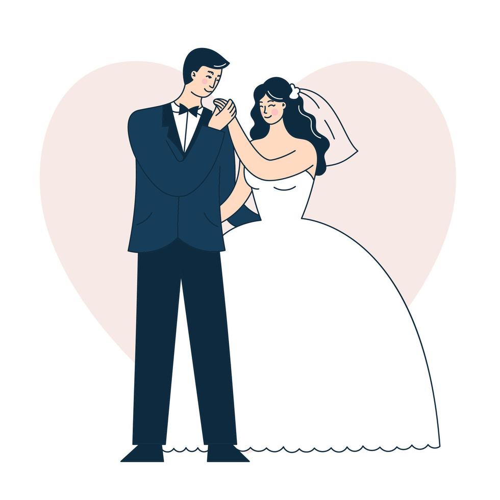 schönes Hochzeitspaar. Braut und Bräutigam. Doodle-Vektor-Illustration vektor